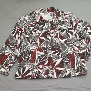 Chico's Black and Red Patterned Jacket - Size 3
